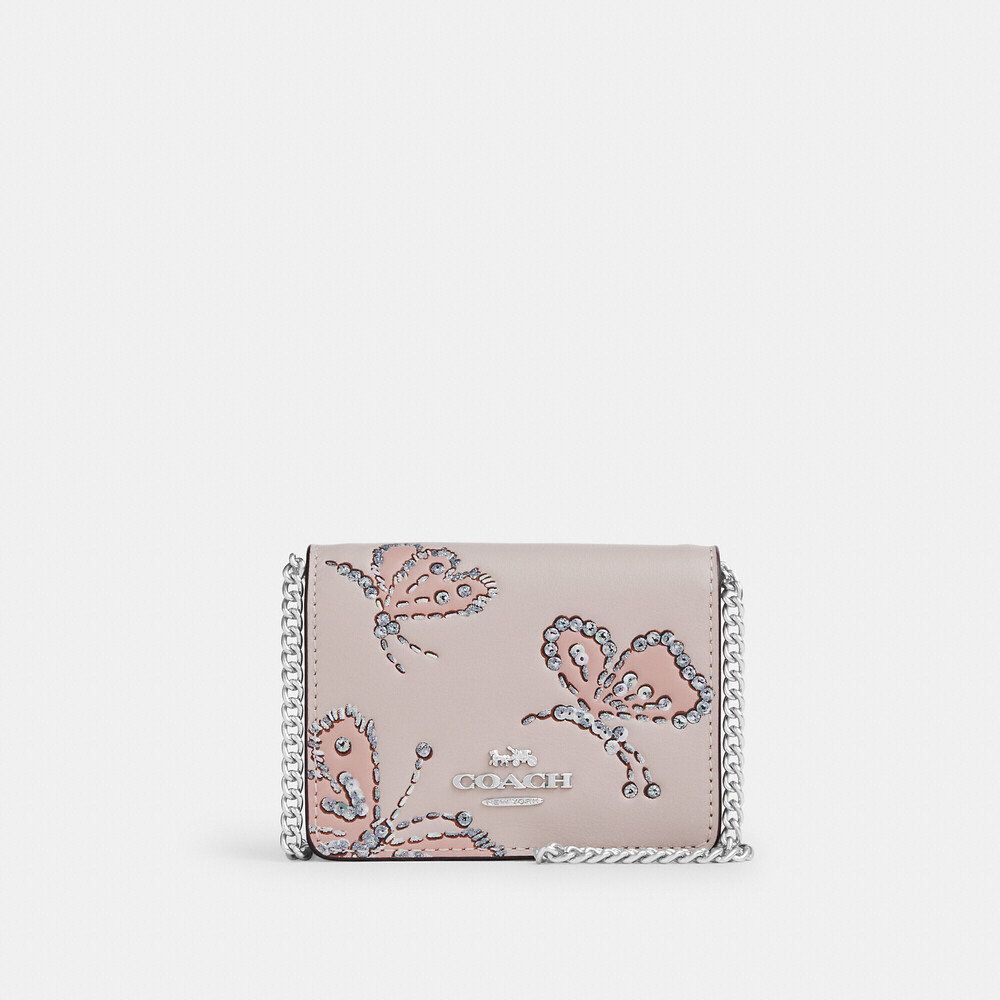 Coach Mini Wallet On A Chain With Sparkly Butterfly Print
